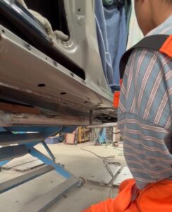 ムーブキャンバス ロッカーパネル 溶接接合作業 山陽小野田市 若山自動車